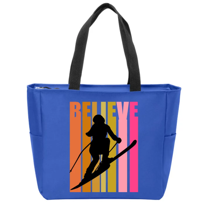 Cool Downhill Ski Skiing Skier Retro Sporting Sports Gift Zip Tote Bag