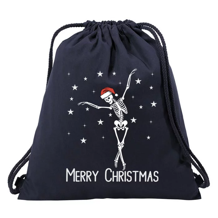 Christmas Dancing Skeleton Ballet Dancer Ballerina Santa Cool Gift Drawstring Bag