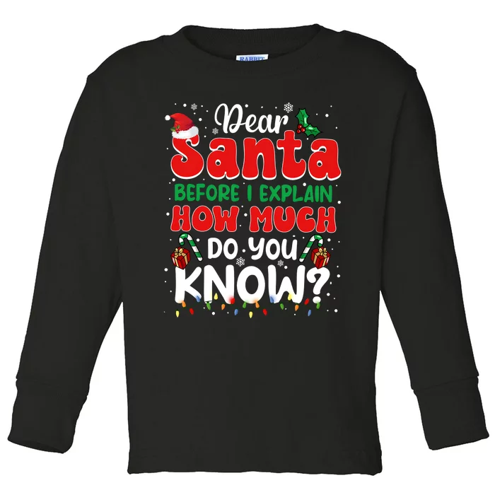 Christmas Dear Santa Before I Explain How Much Do You Know Toddler Long Sleeve Shirt