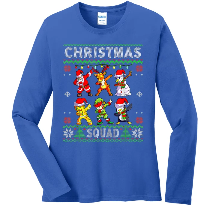 Christmas Dab Santa Friends Matching Family Christmas Squad Cool Gift Ladies Long Sleeve Shirt