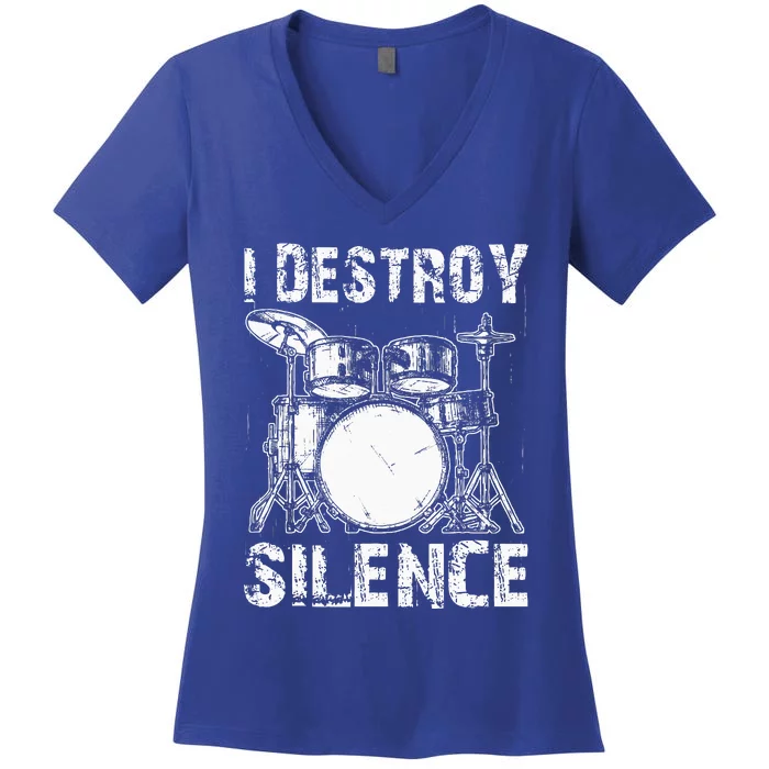 Cute Drum Set Women Drumming Rocker Music Percussion Women's V-Neck T-Shirt