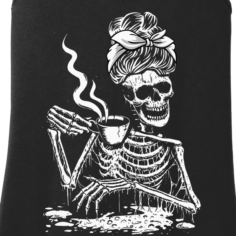 Coffee Drinking Skeleton Lazy DIY Halloween Costume Ladies Essential Tank