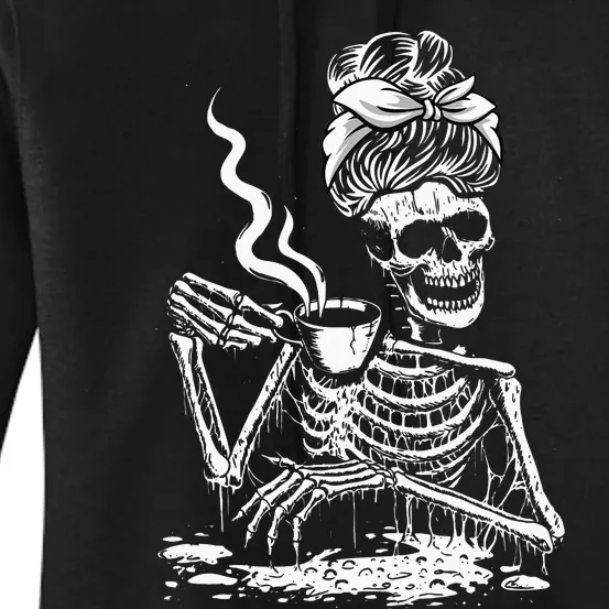 Coffee Drinking Skeleton Lazy DIY Halloween Costume Women's Pullover Hoodie