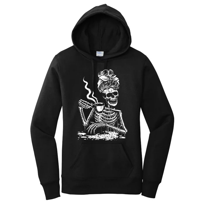 Coffee Drinking Skeleton Lazy DIY Halloween Costume Women's Pullover Hoodie