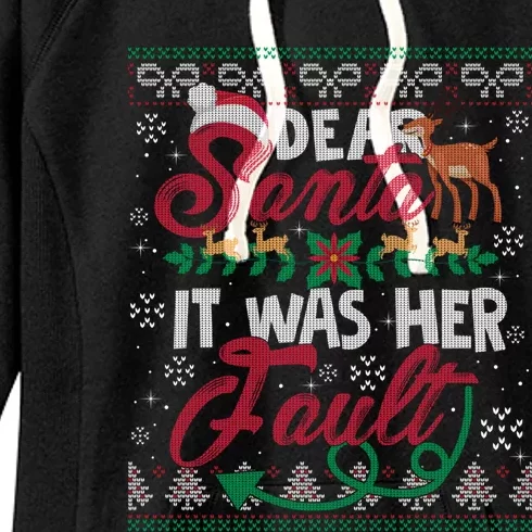 Christmas Dear Santa It Was Her Fault Couples Ugly Sweater Cool Gift Women's Fleece Hoodie