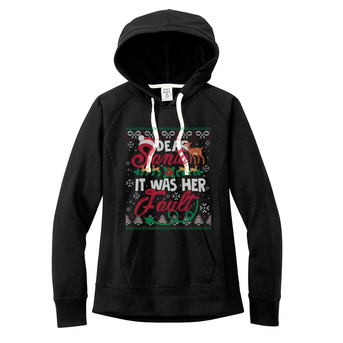 Christmas Dear Santa It Was Her Fault Couples Ugly Sweater Cool Gift Women's Fleece Hoodie