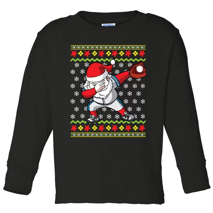 Christmas Dabbing Santa Baseball Dad Uncle Brother Toddler Long Sleeve Shirt