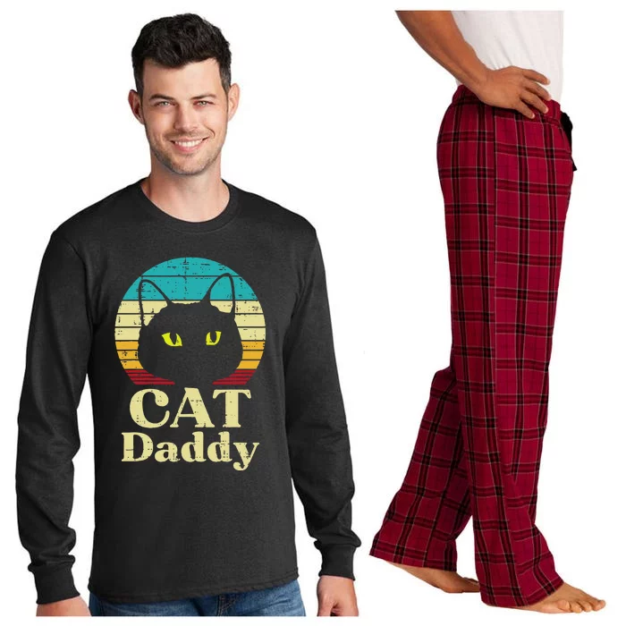 Cat Daddy Sunset Retro Fathers Day Pet Owner Dad Papa Long Sleeve Pajama Set