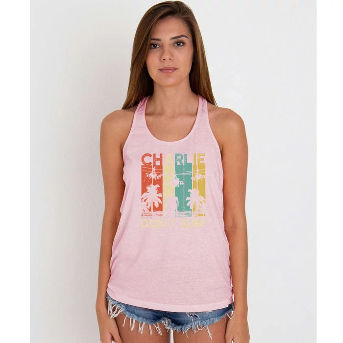 Charlie Don`T Surf Military Vietnam War Apocalypse Women's Knotted Racerback Tank