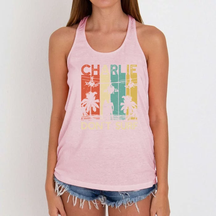 Charlie Don`T Surf Military Vietnam War Apocalypse Women's Knotted Racerback Tank