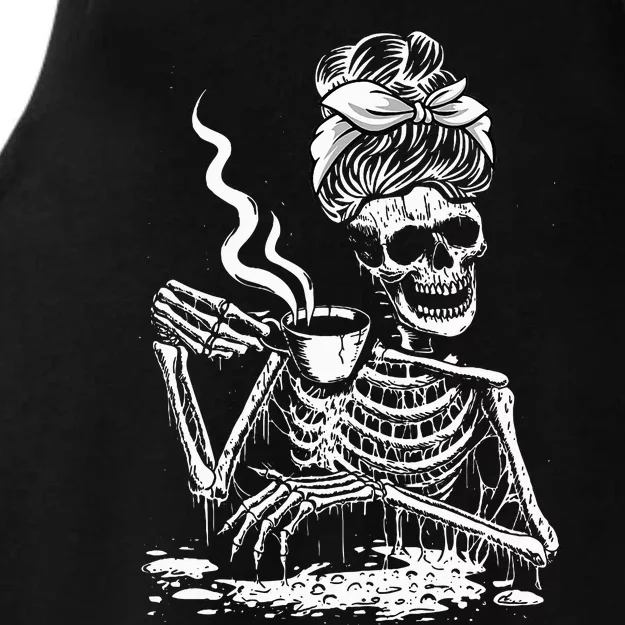 Coffee Drinking Skeleton Lazy DIY Halloween Costume Ladies Tri-Blend Wicking Tank