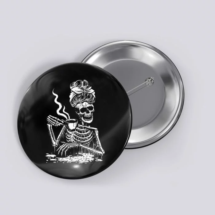 Coffee Drinking Skeleton Lazy DIY Halloween Costume Button