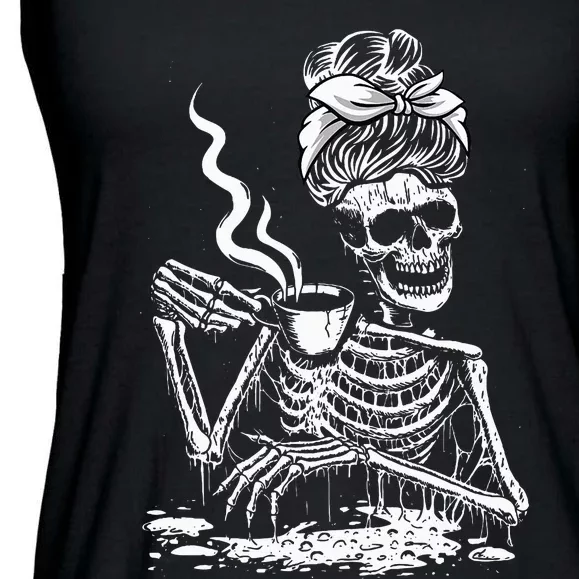 Coffee Drinking Skeleton Lazy DIY Halloween Costume Ladies Essential Flowy Tank