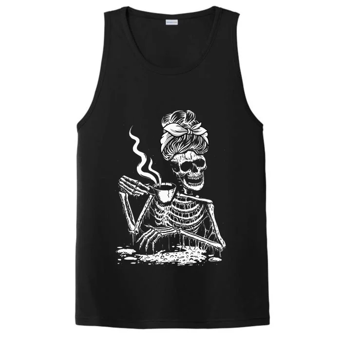 Coffee Drinking Skeleton Lazy DIY Halloween Costume Performance Tank