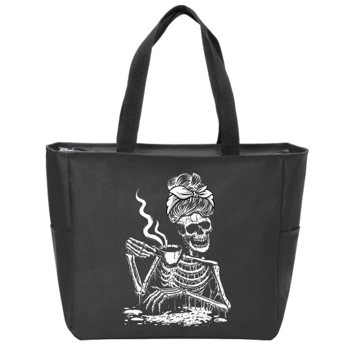 Coffee Drinking Skeleton Lazy DIY Halloween Costume Zip Tote Bag