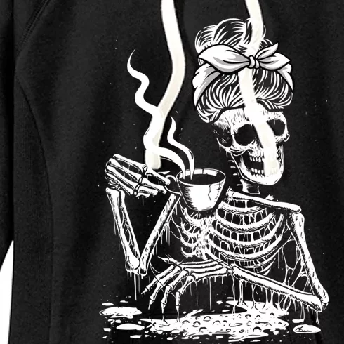 Coffee Drinking Skeleton Lazy DIY Halloween Costume Wo Women's Fleece Hoodie