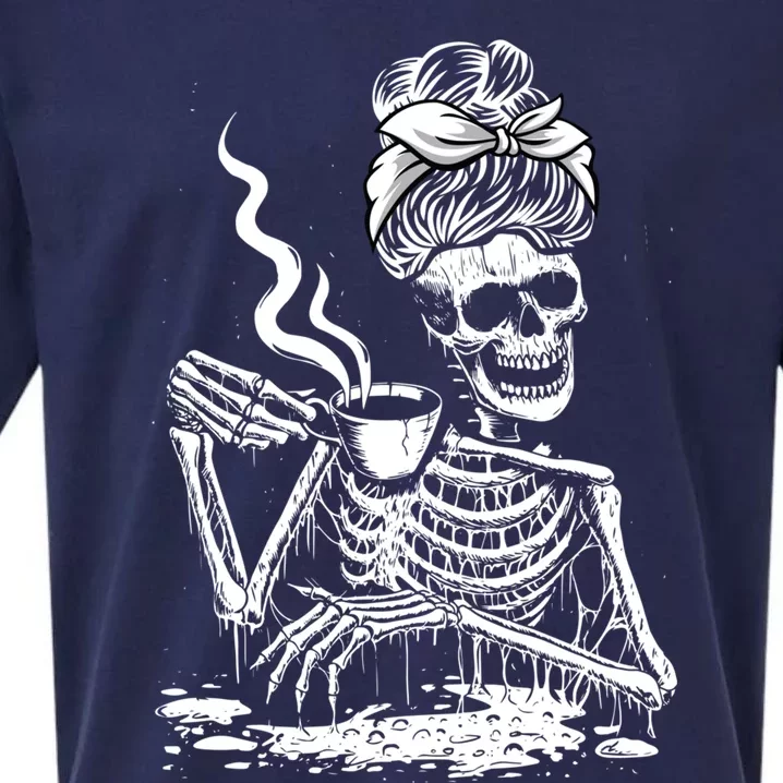 Coffee Drinking Skeleton Lazy DIY Halloween Costume Wo Sueded Cloud Jersey T-Shirt