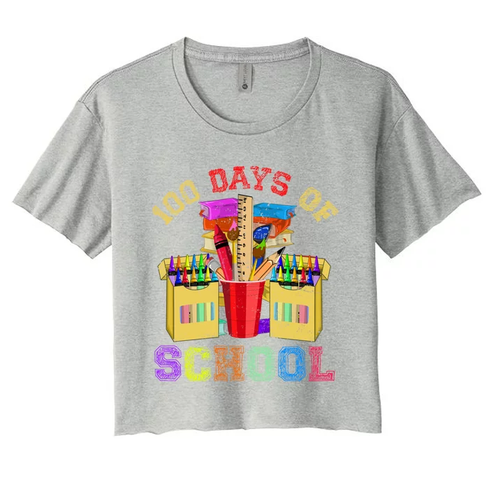 Craft Drawing School Student 100 Days Of School Gift Women's Crop Top Tee