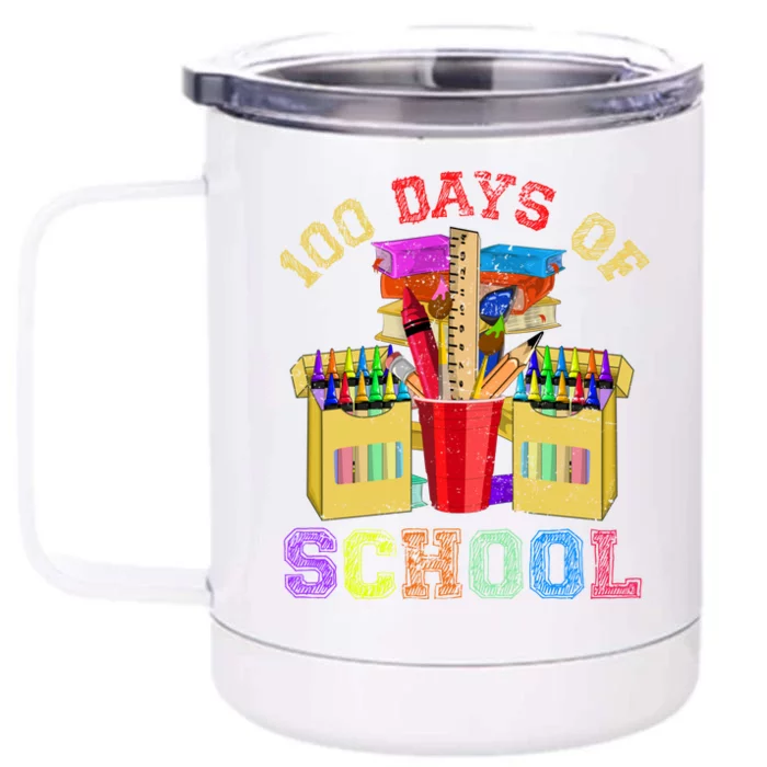 Craft Drawing School Student 100 Days Of School Gift Front & Back 12oz Stainless Steel Tumbler Cup