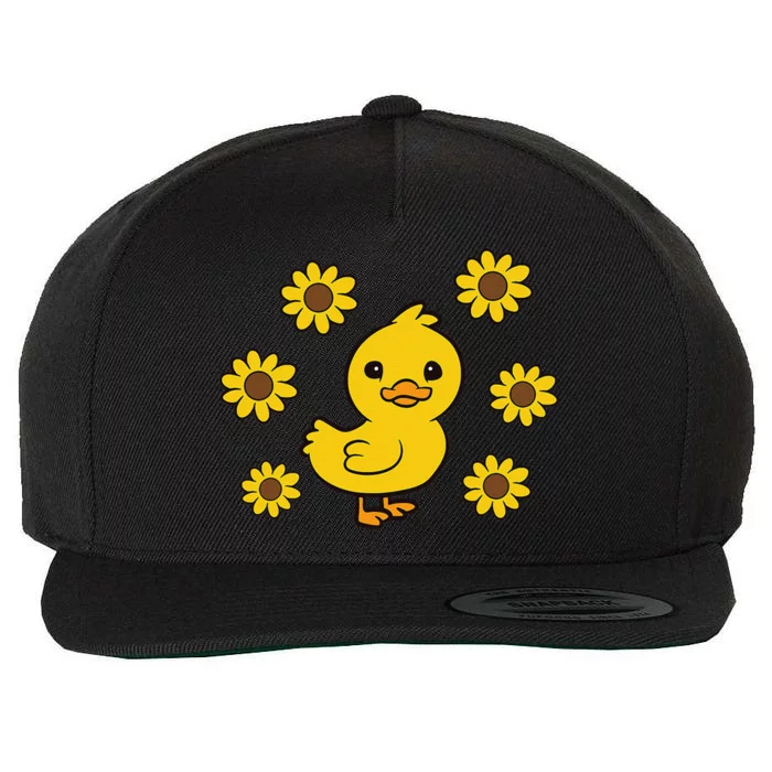 Cute Duck Summer Sunflower Kawaii Duck Wool Snapback Cap