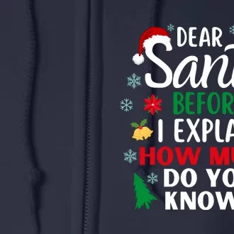 Christmas Dear Santa Before I Explain How Much Do You Know Full Zip Hoodie