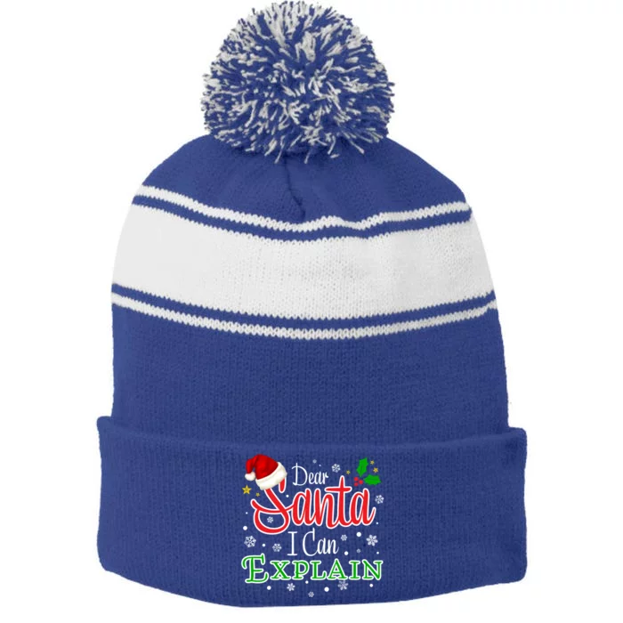 Christmas Dear Santa I Can Explain Funny Santa Claus Joke Gift Stripe Pom Pom Beanie