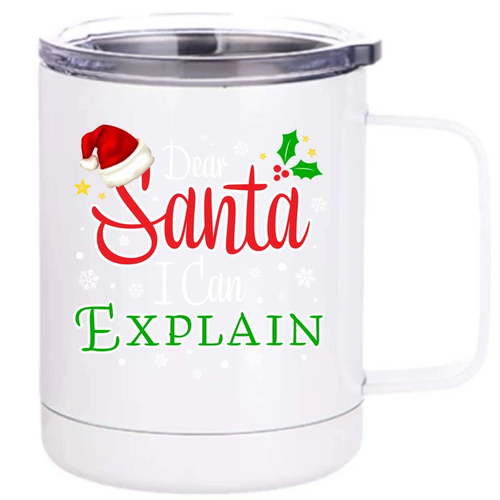 Christmas Dear Santa I Can Explain Funny Santa Claus Joke Gift Front & Back 12oz Stainless Steel Tumbler Cup