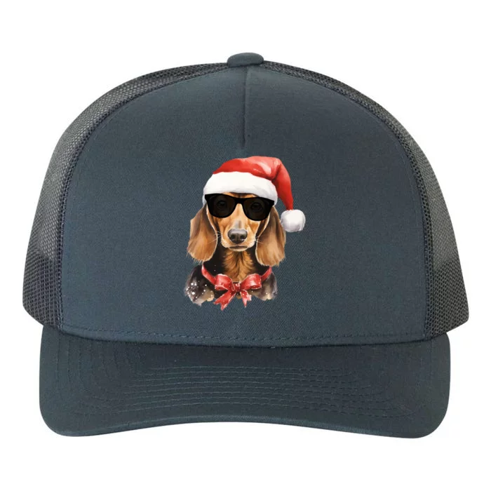 Cool Dachshund Santa Watercolor Portrait Christmas Dachshund Cool Gift Yupoong Adult 5-Panel Trucker Hat