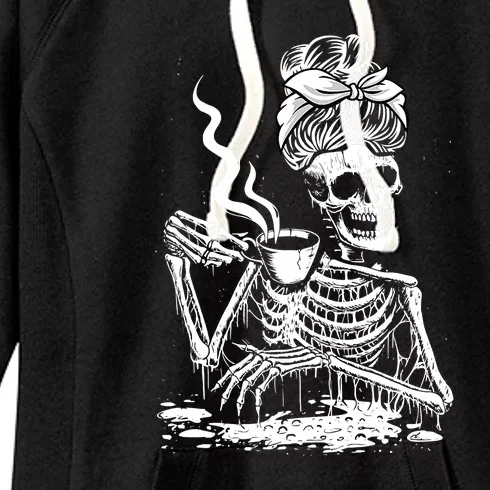 Coffee Drinking Skeleton Lazy DIY Halloween Costume Women's Fleece Hoodie