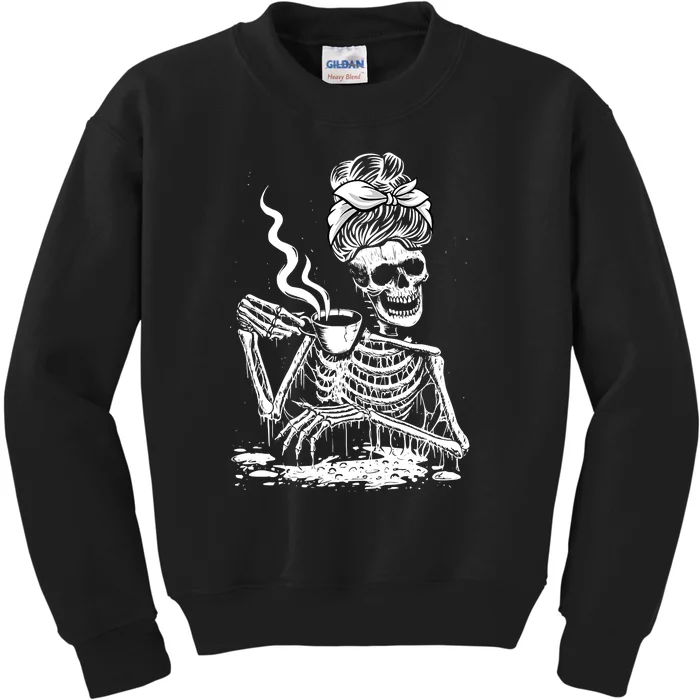 Coffee Drinking Skeleton Lazy DIY Halloween Costume Kids Sweatshirt