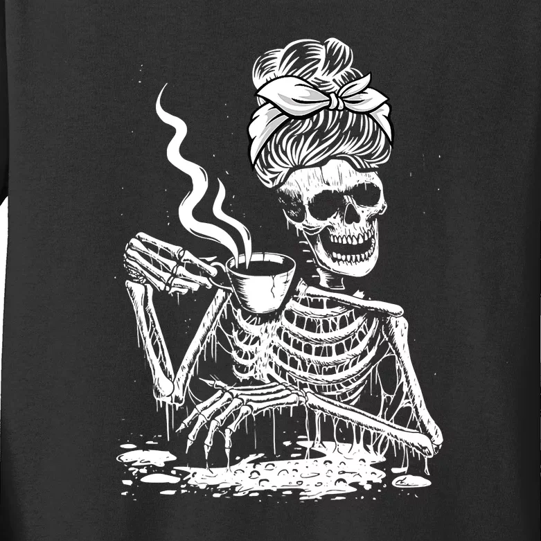 Coffee Drinking Skeleton Lazy DIY Halloween Costume Kids Long Sleeve Shirt