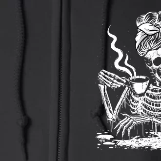 Coffee Drinking Skeleton Lazy DIY Halloween Costume Full Zip Hoodie