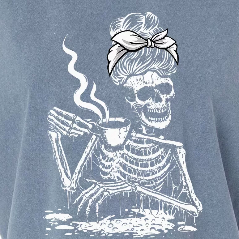 Coffee Drinking Skeleton Lazy DIY Halloween Costume Garment-Dyed Women's Muscle Tee