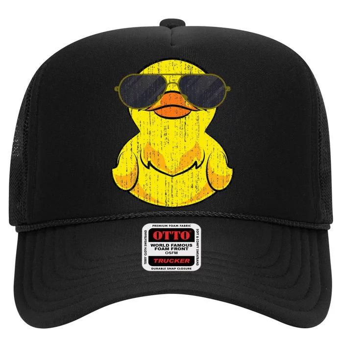 Cool Duckie Sunglasses Duckling Funny Ducky Rubber Duck High Crown Mesh Trucker Hat