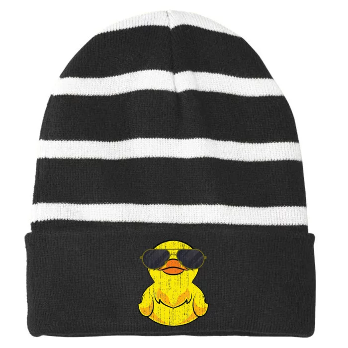 Cool Duckie Sunglasses Duckling Funny Ducky Rubber Duck Striped Beanie with Solid Band