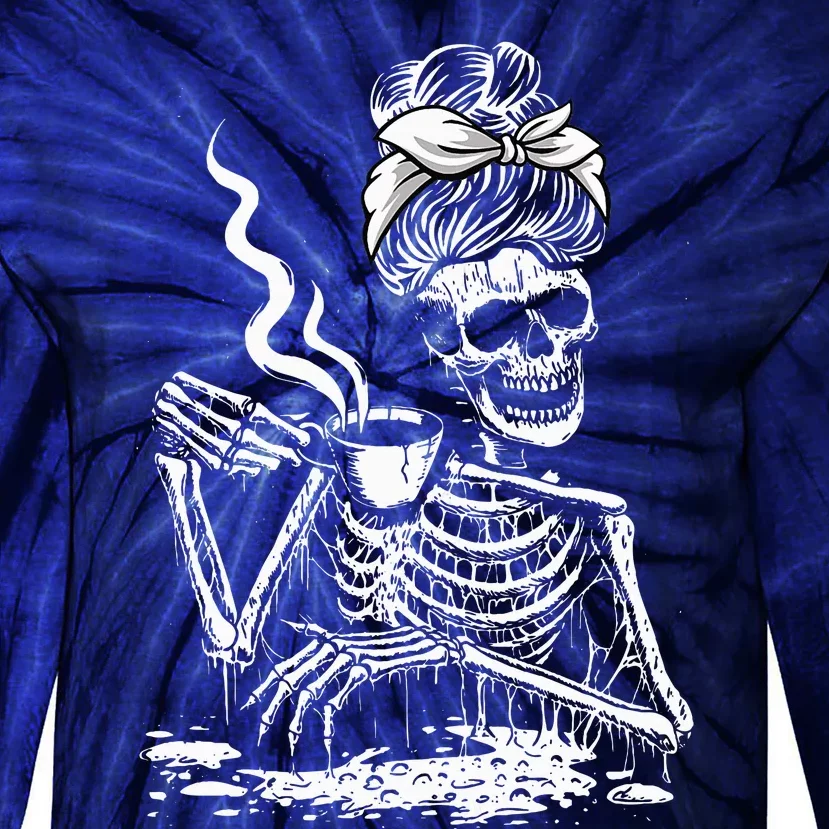 Coffee Drinking Skeleton Lazy DIY Halloween Costume Tie-Dye Long Sleeve Shirt