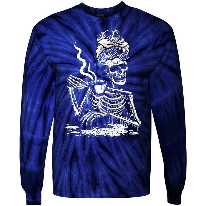 Coffee Drinking Skeleton Lazy DIY Halloween Costume Tie-Dye Long Sleeve Shirt