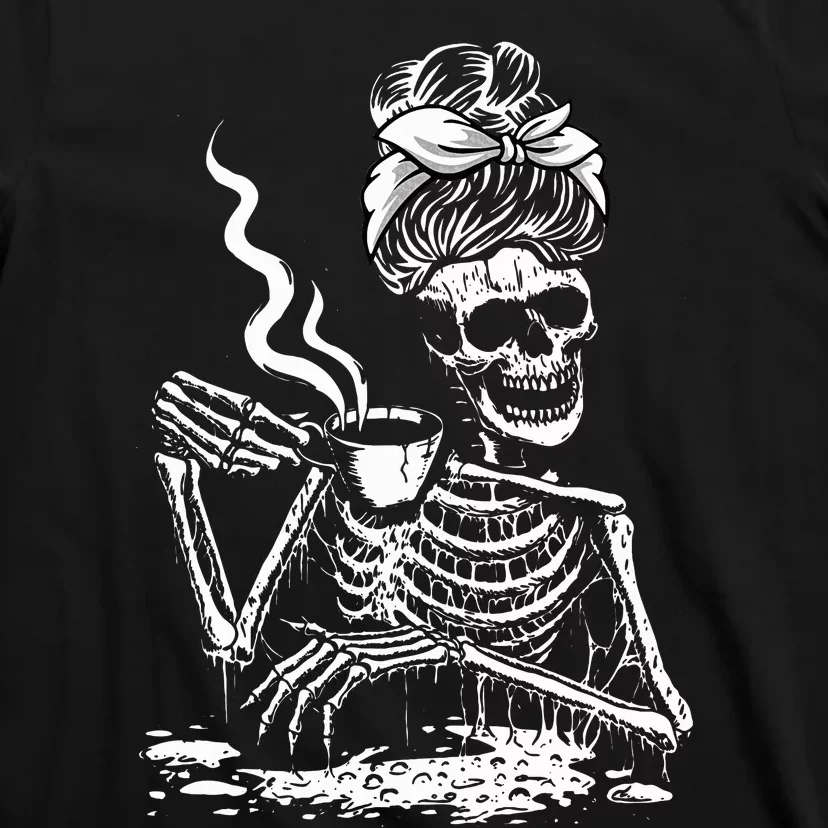 Coffee Drinking Skeleton Lazy DIY Halloween Costume T-Shirt