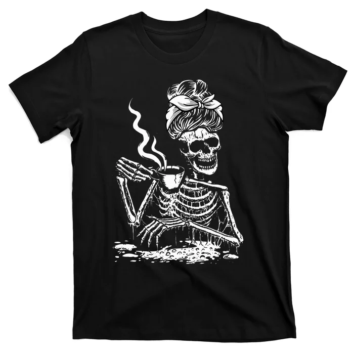 Coffee Drinking Skeleton Lazy DIY Halloween Costume T-Shirt