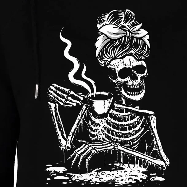 Coffee Drinking Skeleton Lazy DIY Halloween Costume Womens Funnel Neck Pullover Hood