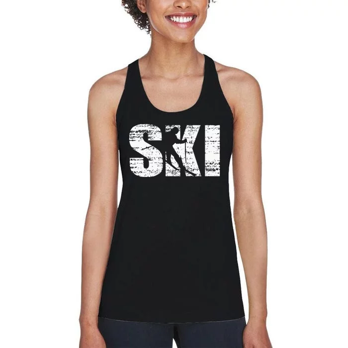 Cool Distressed Skiing Hoodie For Skiers Women's Racerback Tank