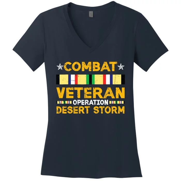 Combat Desert Storm Veteran Persian War Service Ribbon Women's V-Neck T-Shirt