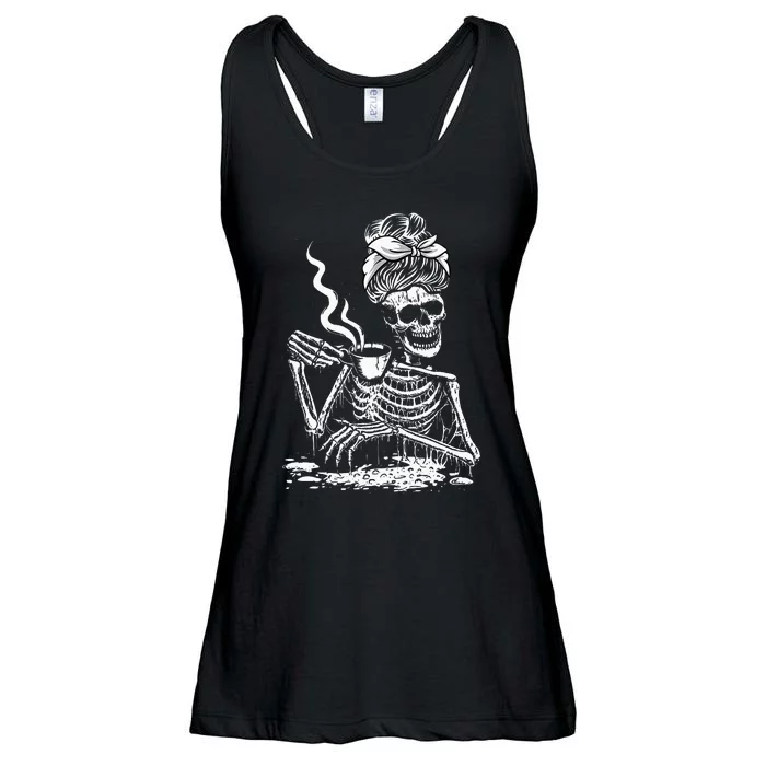 Coffee Drinking Skeleton Lazy DIY Halloween Costume Ladies Essential Flowy Tank