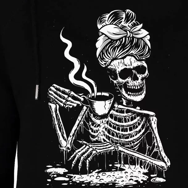 Coffee Drinking Skeleton Lazy DIY Halloween Costume Womens Funnel Neck Pullover Hood