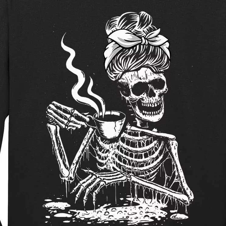 Coffee Drinking Skeleton Lazy DIY Halloween Costume Tall Long Sleeve T-Shirt