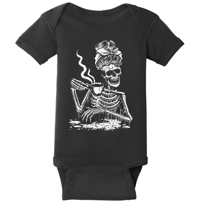 Coffee Drinking Skeleton Lazy DIY Halloween Costume Baby Bodysuit