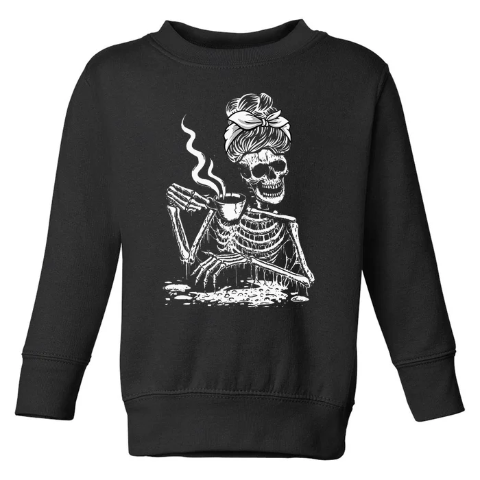 Coffee Drinking Skeleton Lazy DIY Halloween Costume Toddler Sweatshirt