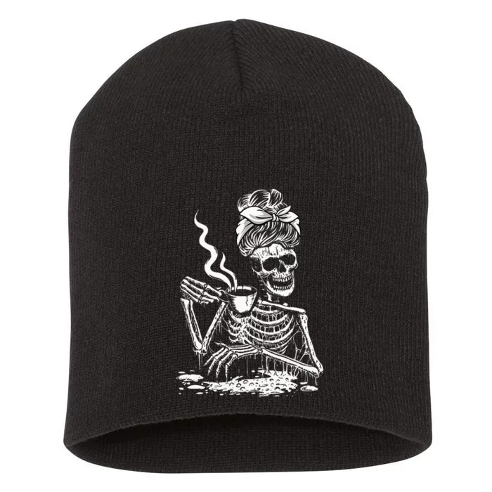 Coffee Drinking Skeleton Lazy DIY Halloween Costume Short Acrylic Beanie