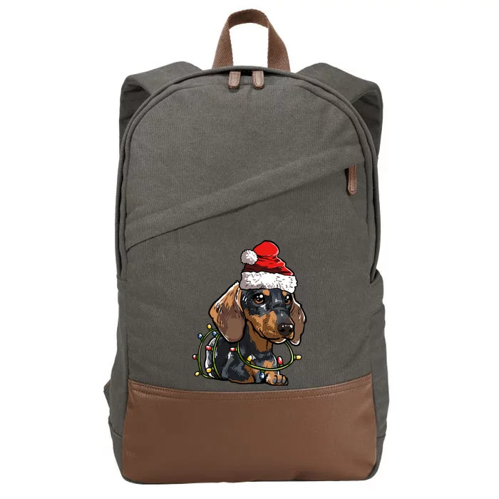 Cute Dachshund Santa Christmas Tree Lights Xmas Gift Cotton Canvas Backpack