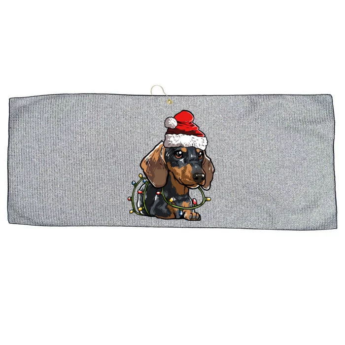 Cute Dachshund Santa Christmas Tree Lights Xmas Gift Large Microfiber Waffle Golf Towel